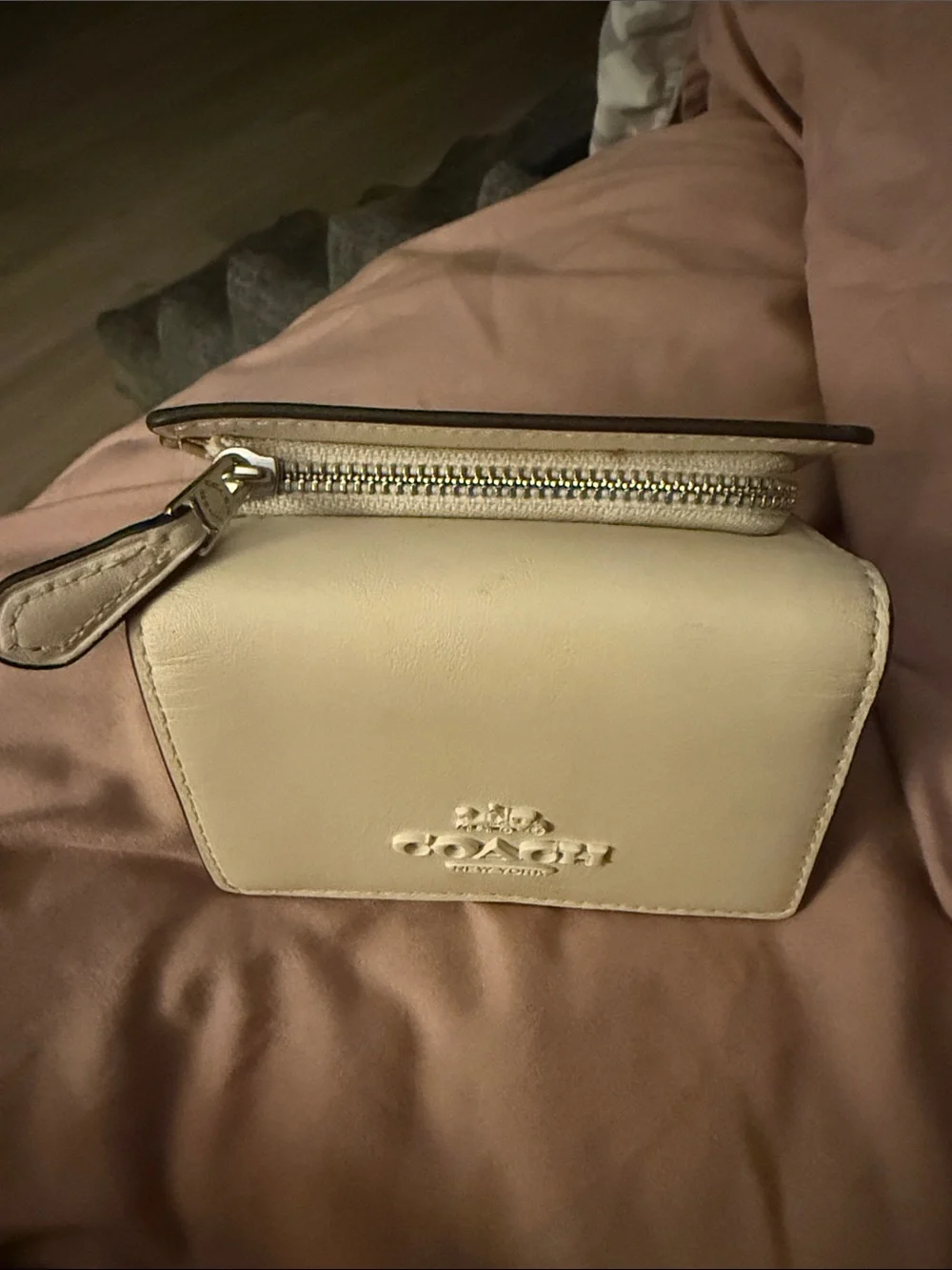 Coach Cream Leather Compact Card Holder Wallet